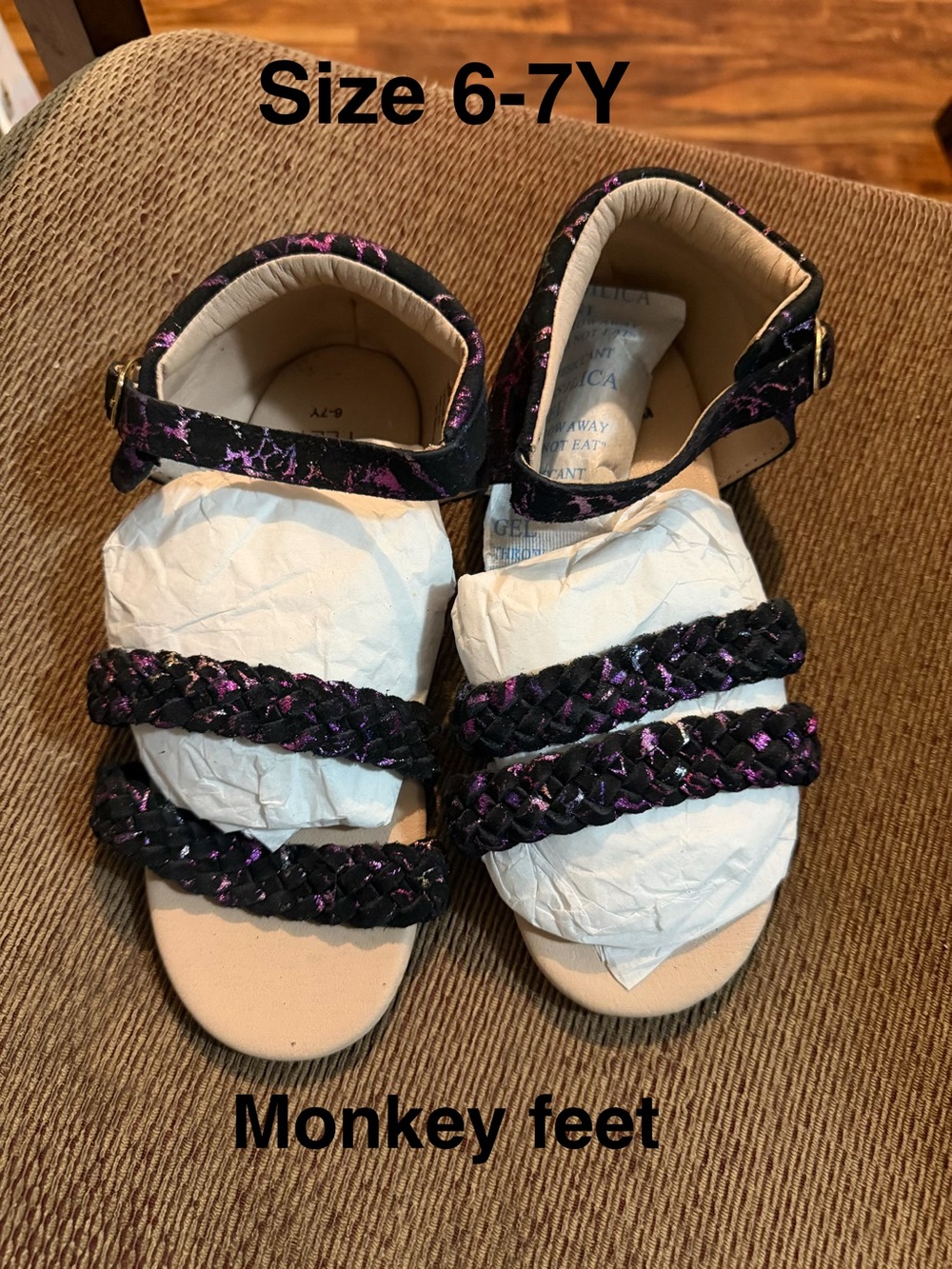 Monkey Feet Black Sandals with Purple Accents